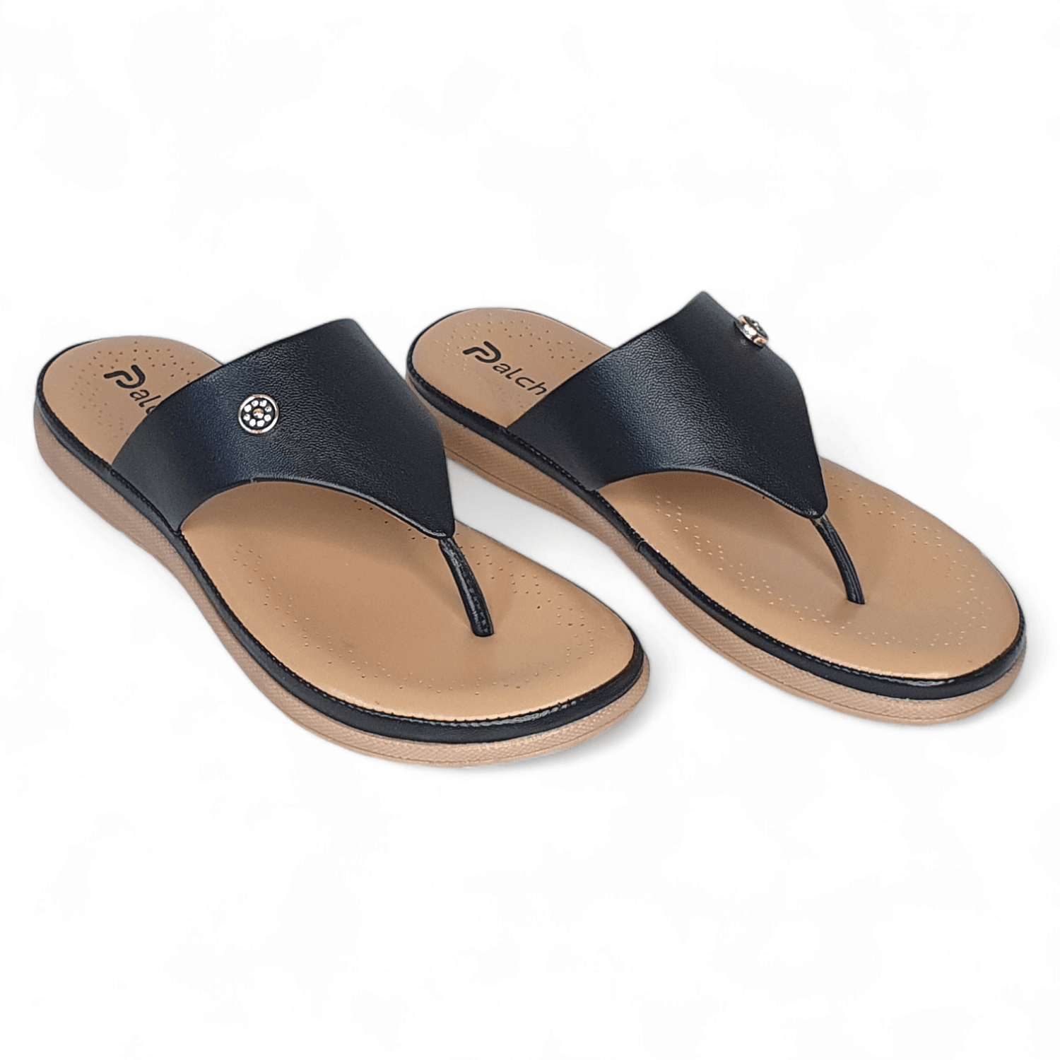 Comfortable Black T-Strap Thong Sandals for Women
