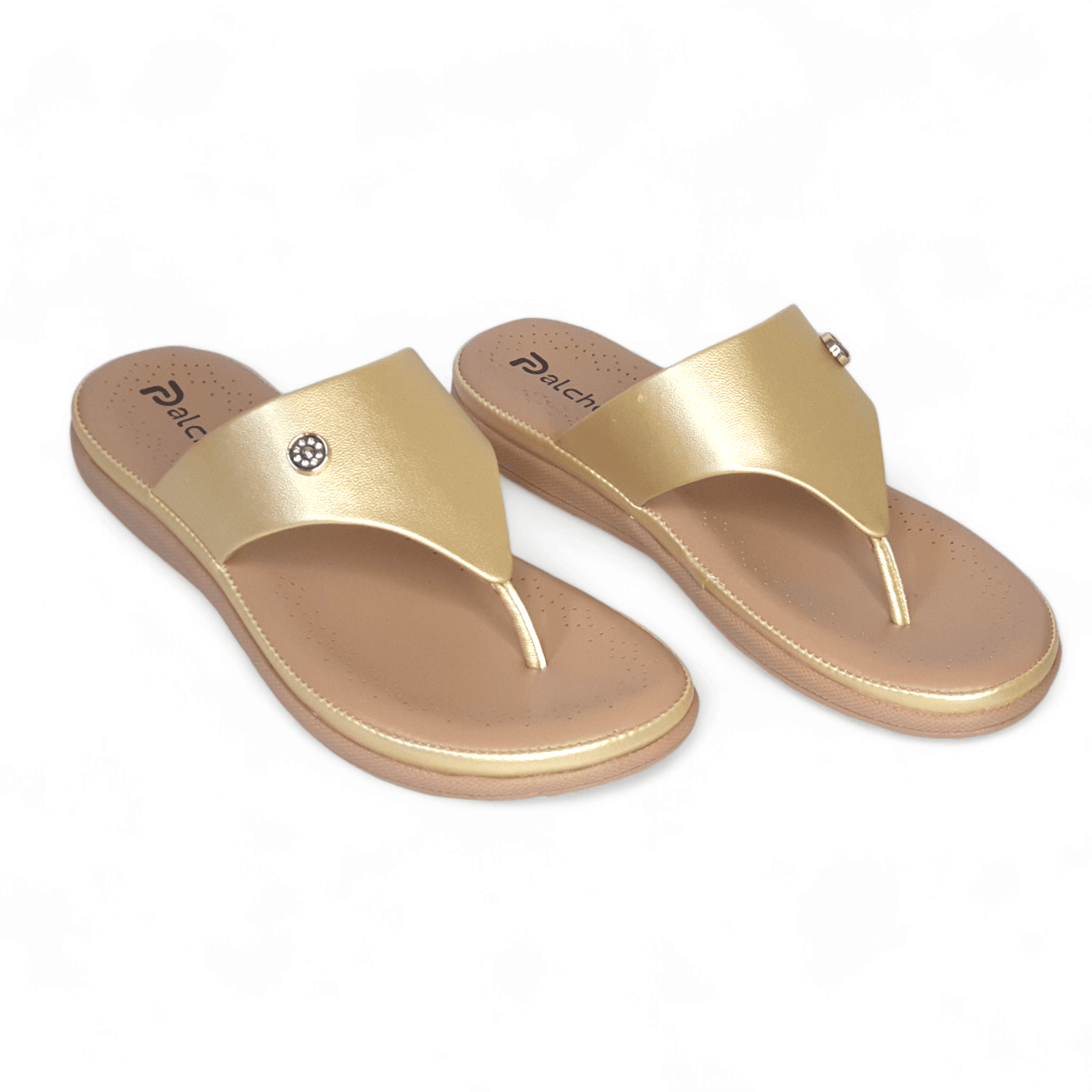 Elegant Gold Thong Sandals with Button