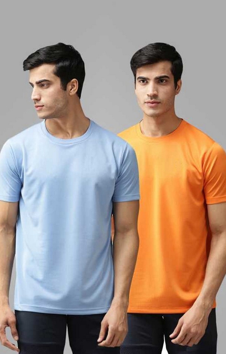 Fundoo | Fundoo Orange and Sky Blue Solid Men Round Neck T-Shirt (Pack of 2) 0