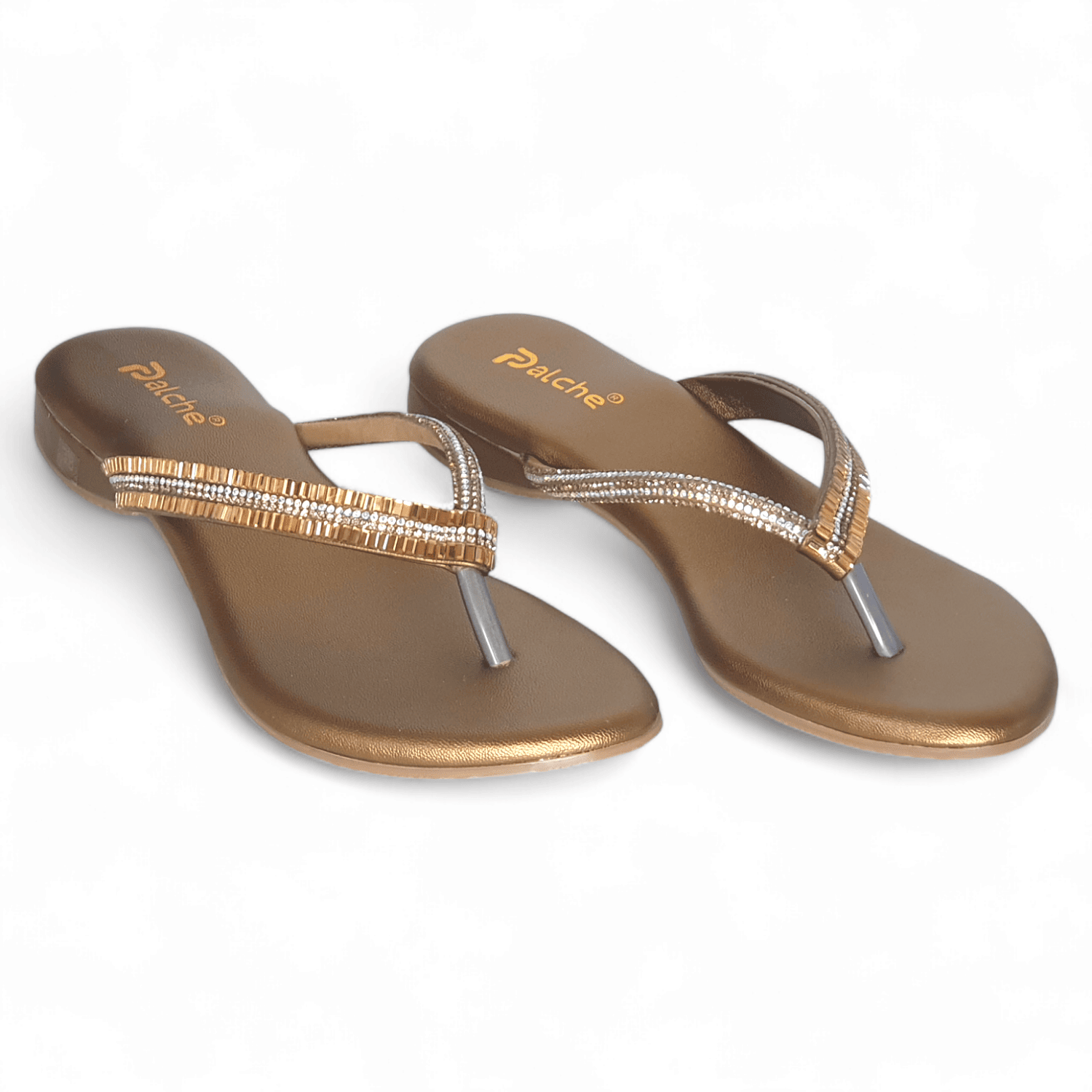Sparkling Antique Gold Flat Slippers for Women