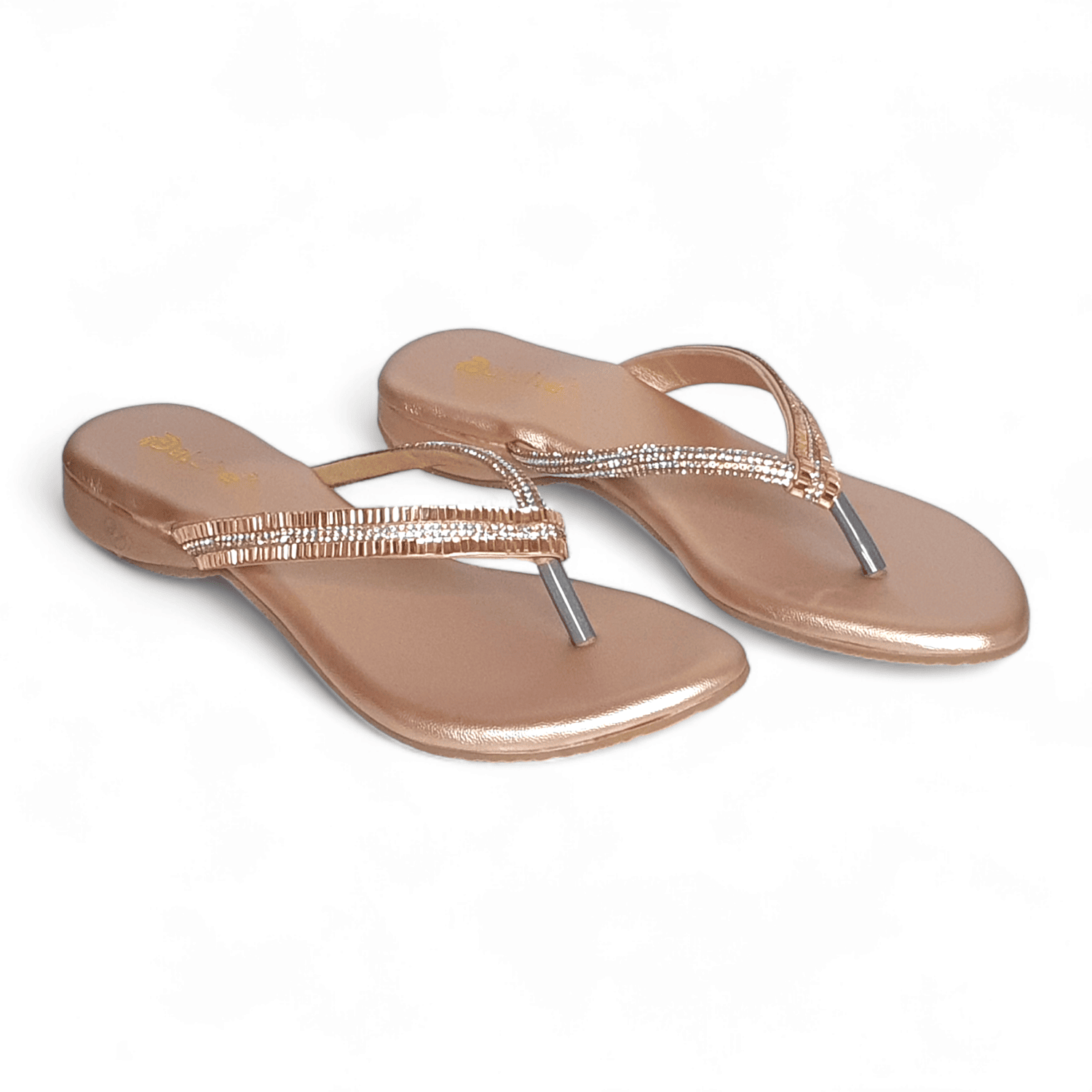 Intricate Light Bronze Flat Slippers for Women