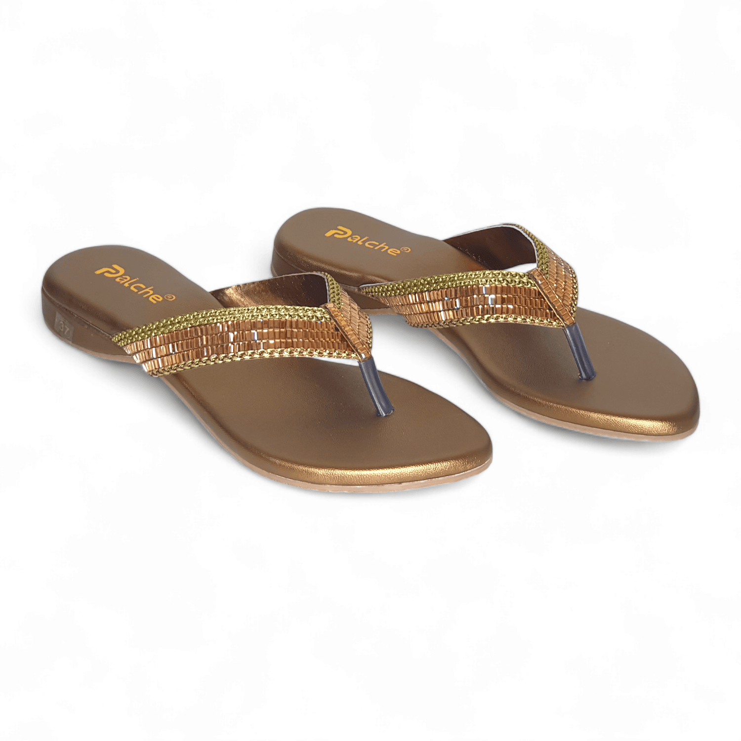 Intricate Bronze Flat Slippers for Women