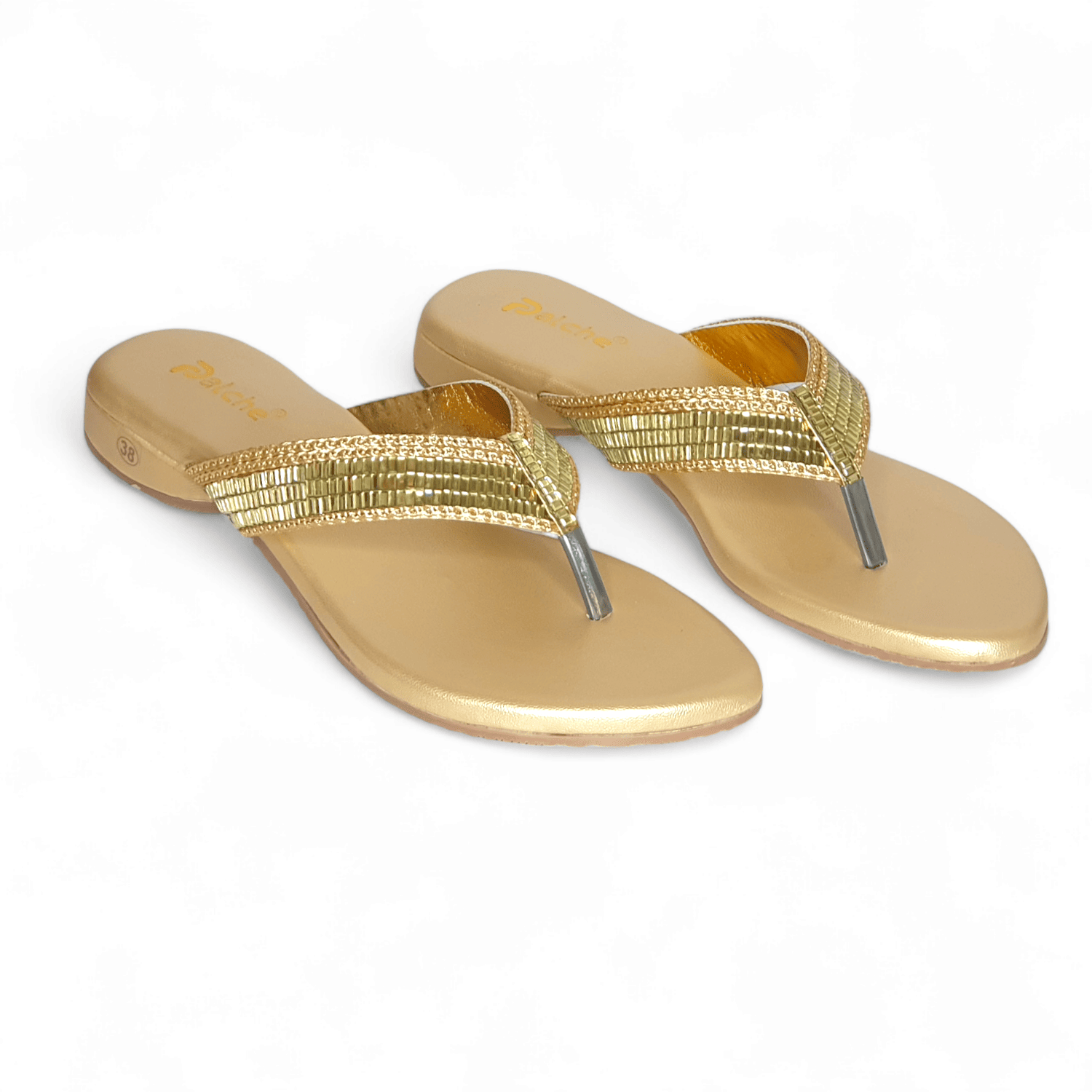 Elegant Gold Embellished Square Toe Flats for Women
