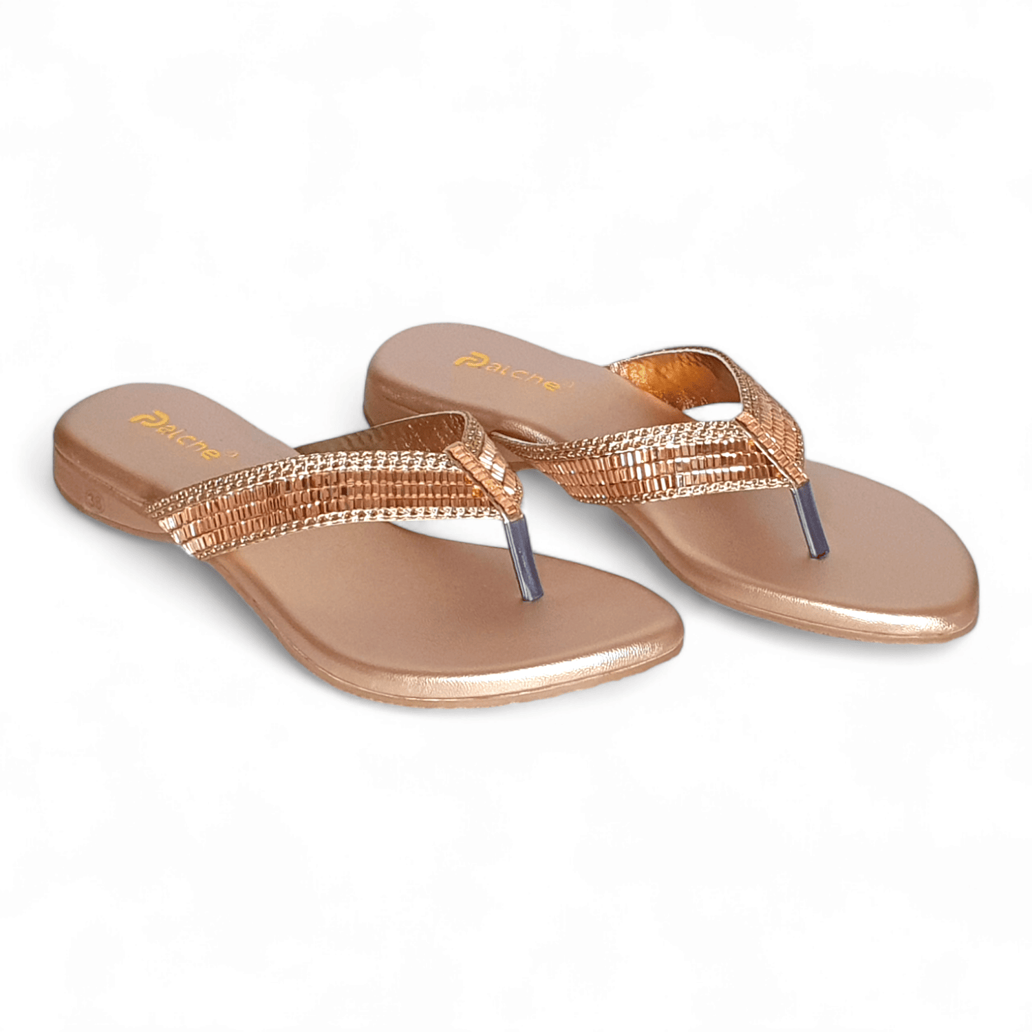 Intricate Rose Gold Flat Slippers for Women