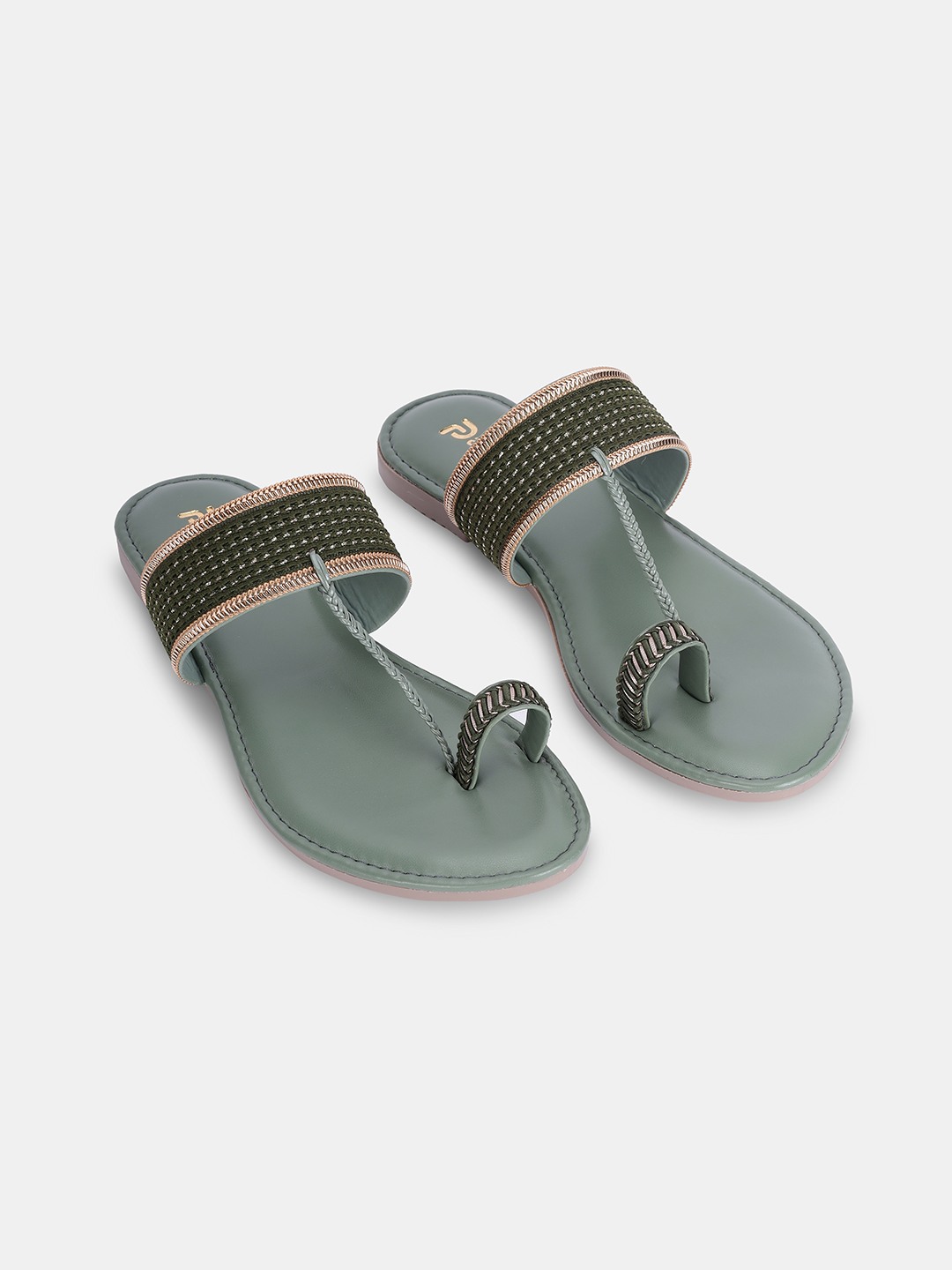Stylish Green Thong Sandals with Embellished Strap