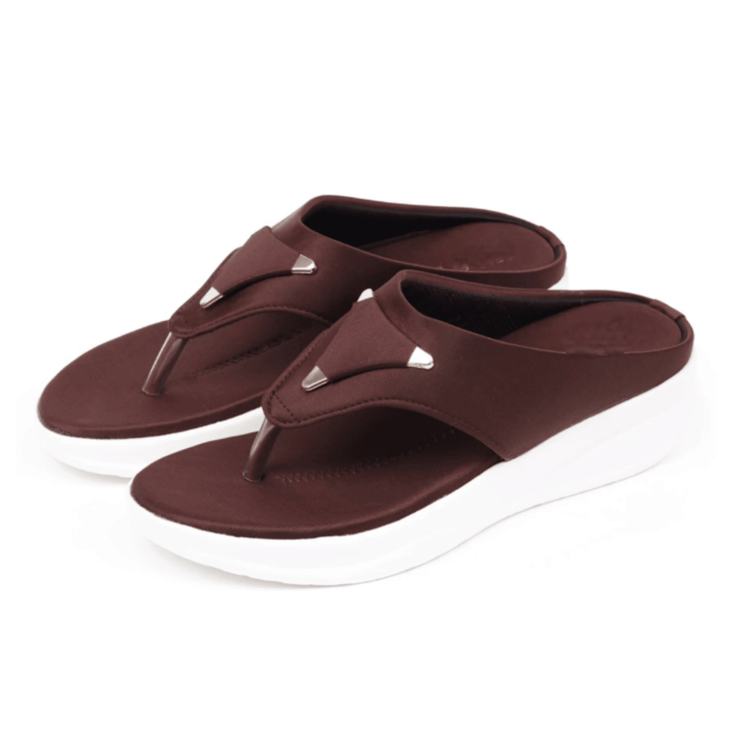 Comfortable Maroon Thong Wedge Sandals with Metal