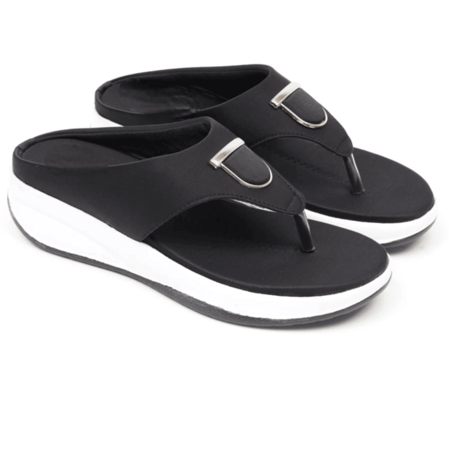 Womens Black Casual Thong Wedge Sandals