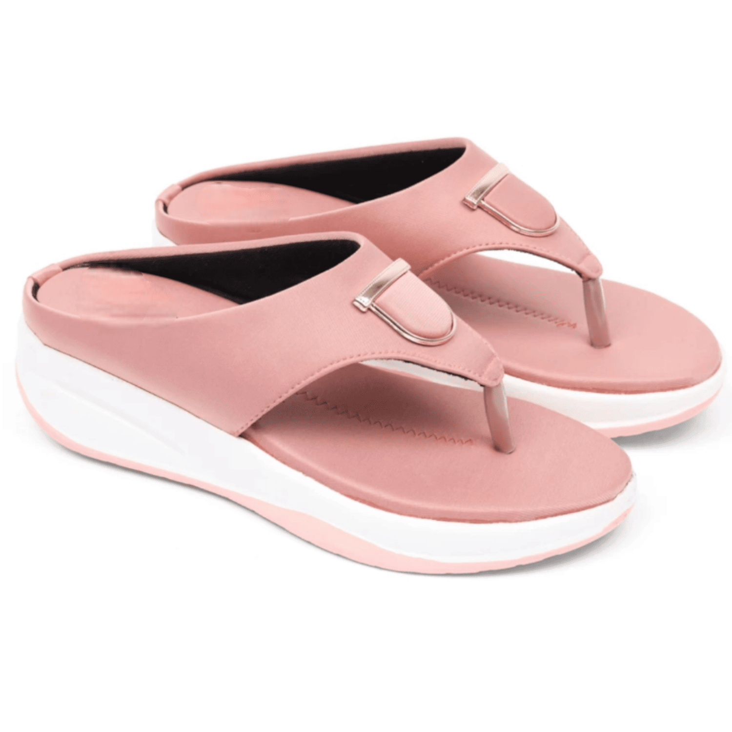 Women's Pink Orthopedic Comfort Thong Sandals with Cushioned Sole and Stylish Gold Accent