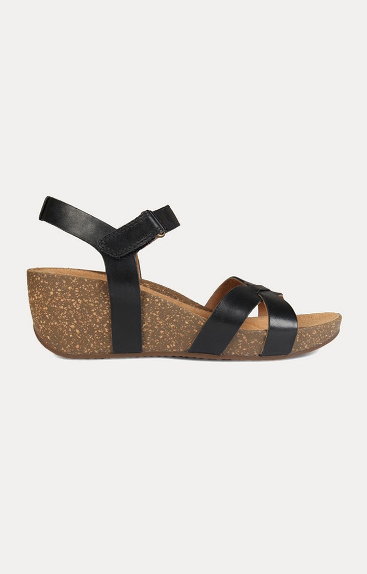 womens black leather wedges