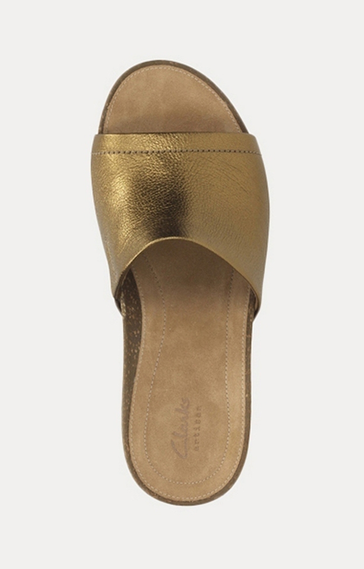 Clarks | Women's Gold Leather Wedges 2
