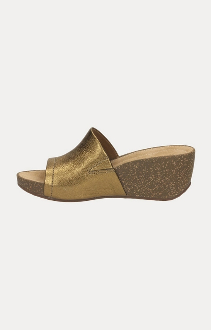 Clarks | Women's Gold Leather Wedges 1