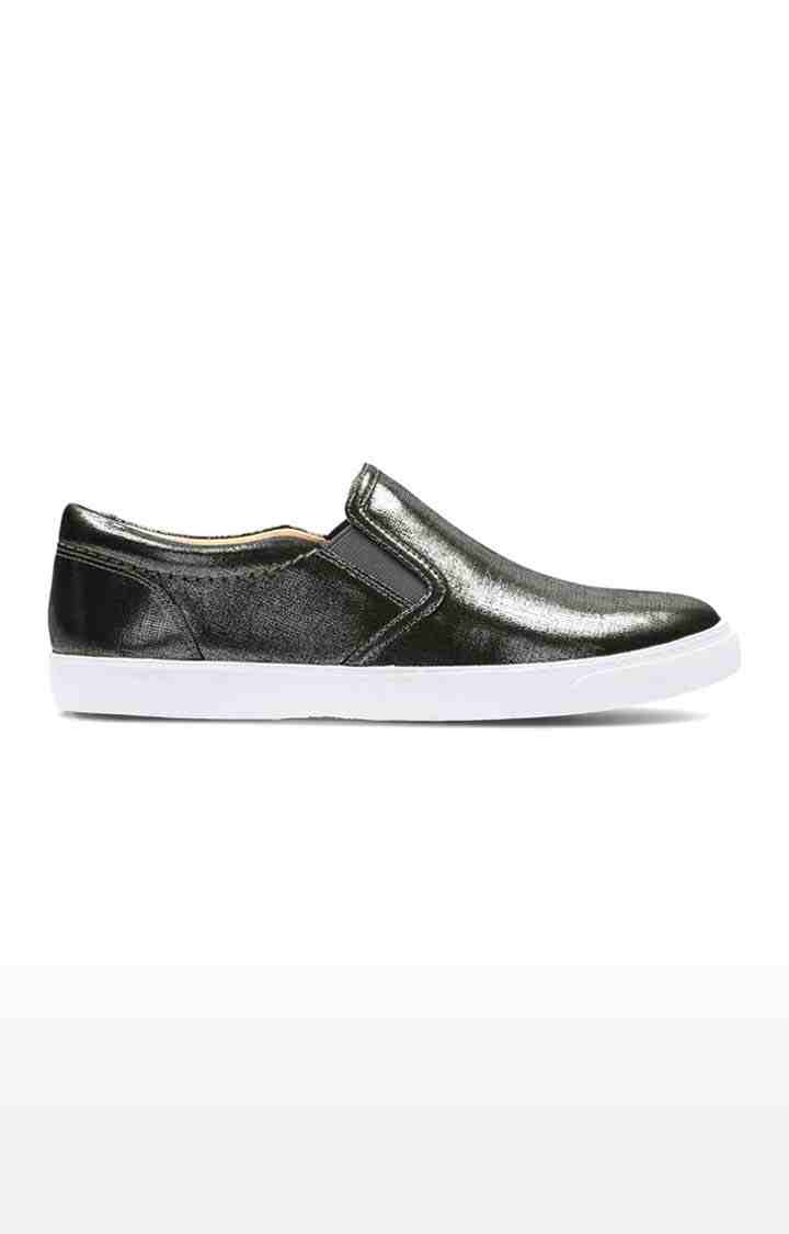 metallic slip on shoes