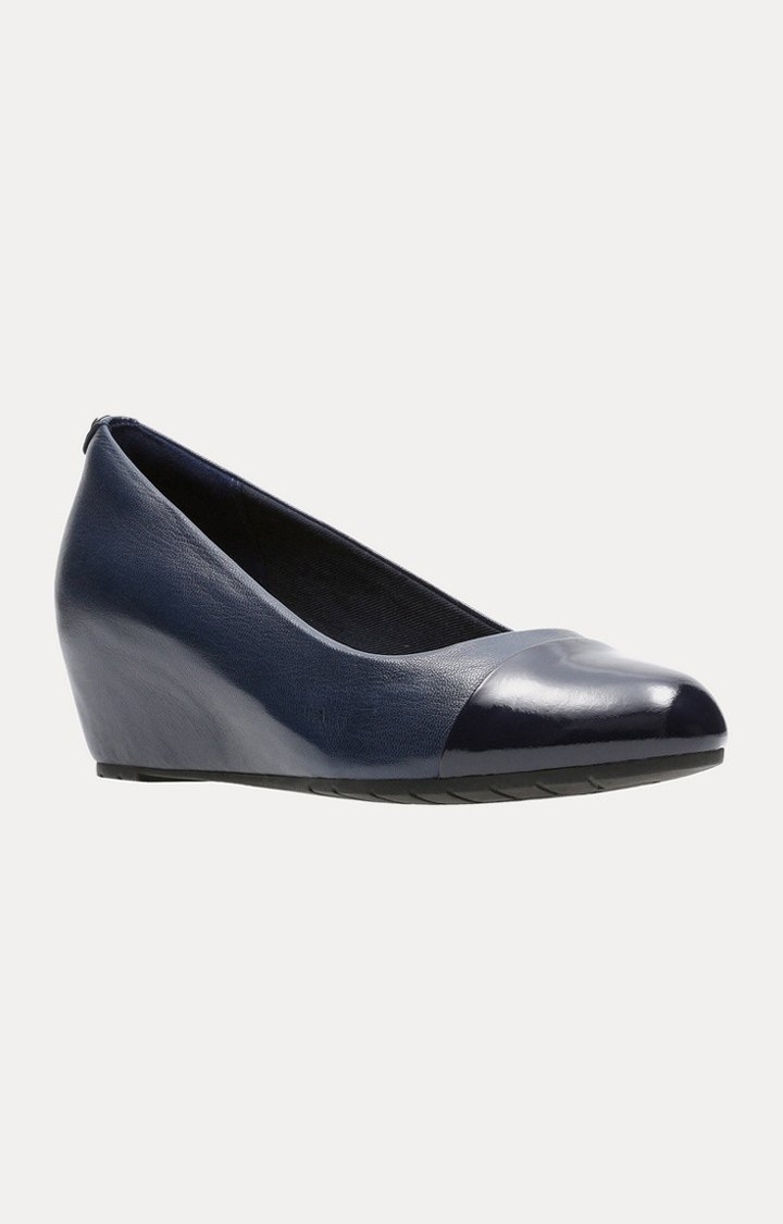 Women's Blue Leather Wedges