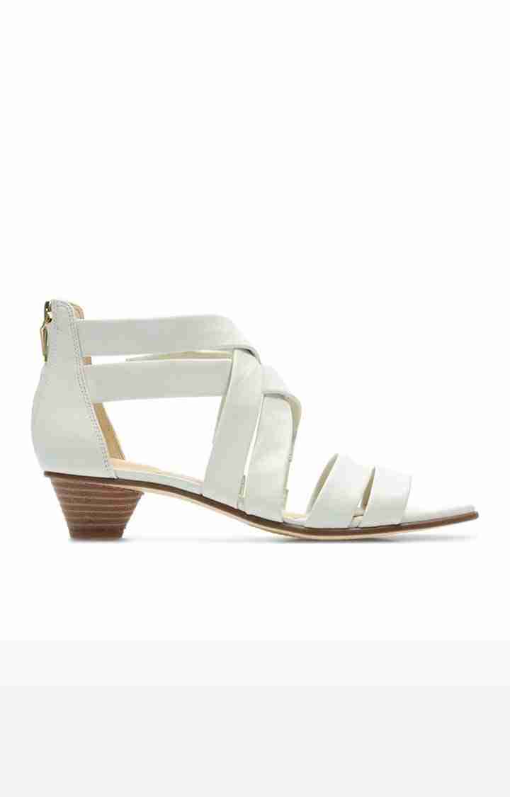 Women's White Leather Heel Sandals