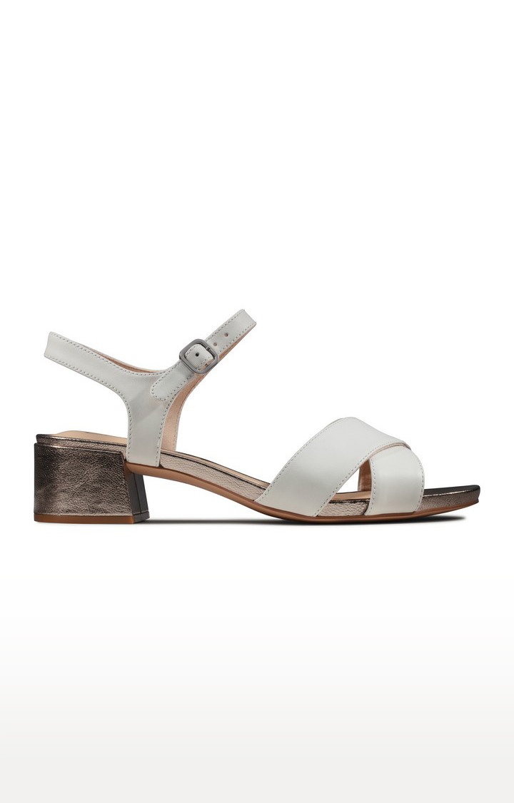 Women's White Leather Heel Sandals