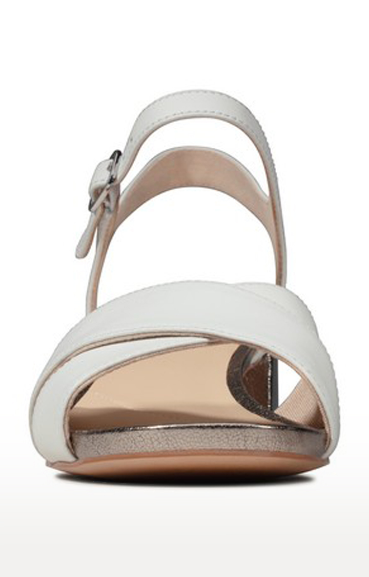 Women's White Leather Heel Sandals
