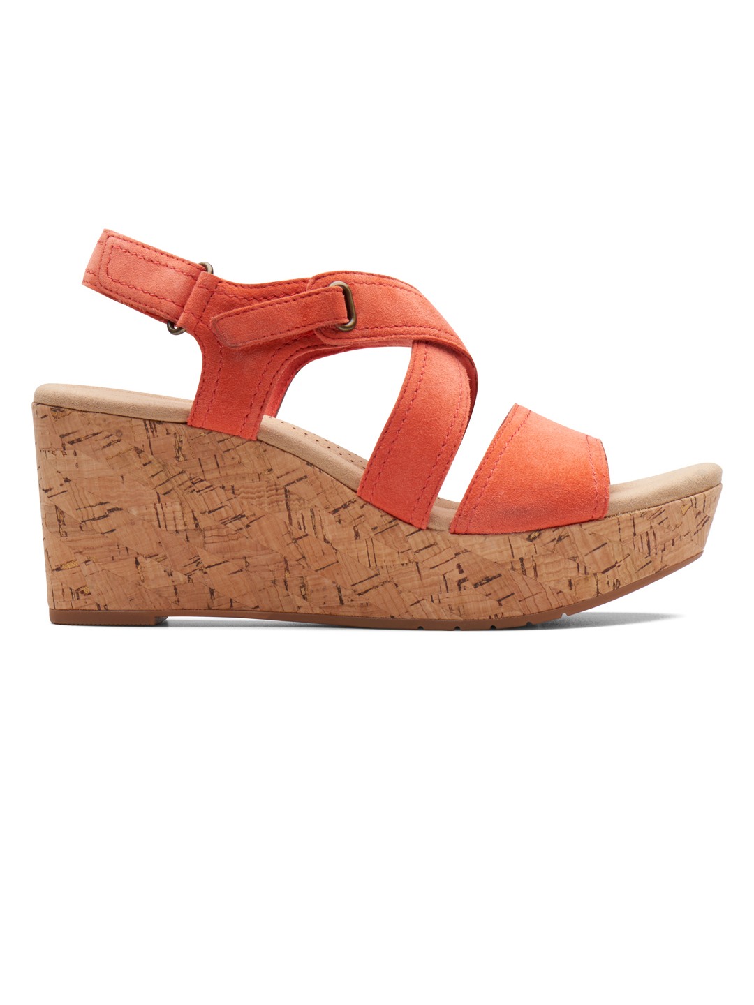 CLARKS RED WOMEN ROSE WAY WEDGE SANDALS