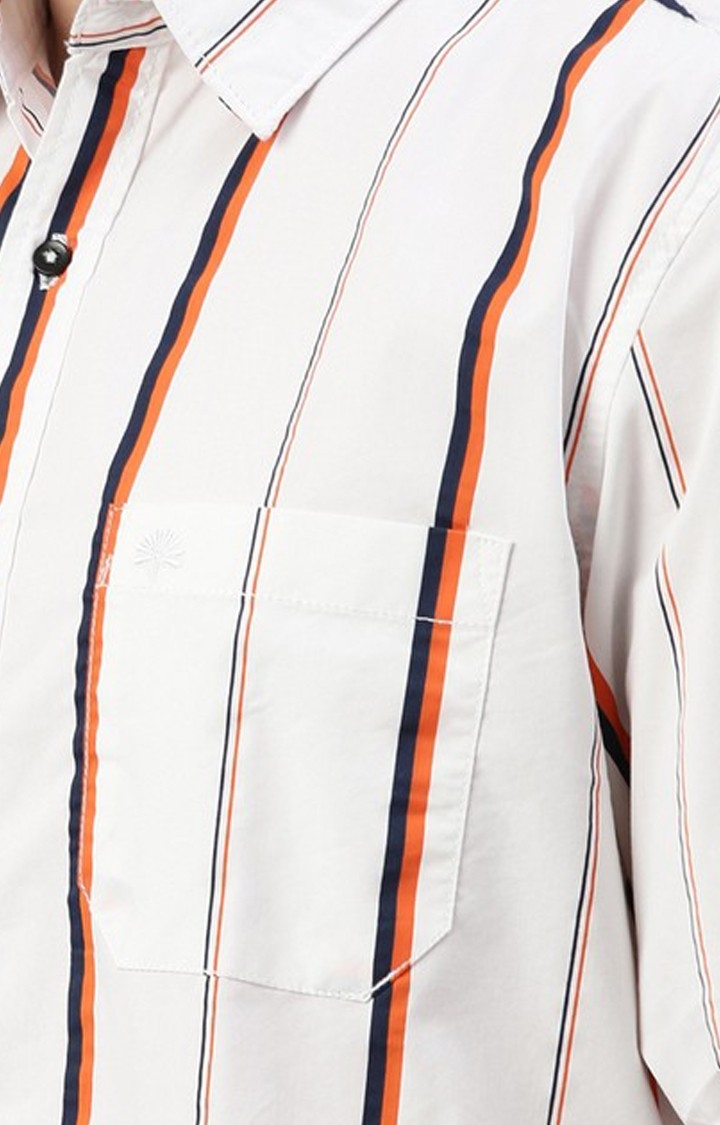 Chennis | Men's White Cotton Blend Striped Casual Shirt 4