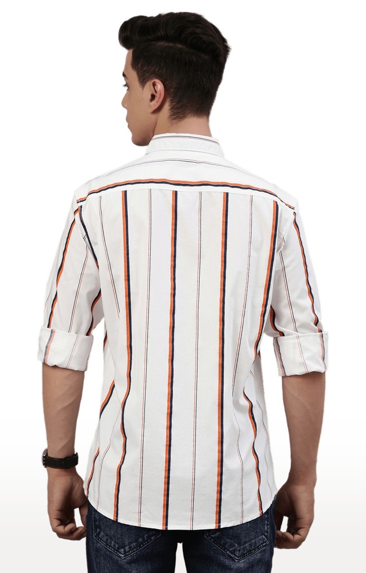 Chennis | Men's White Cotton Blend Striped Casual Shirt 3