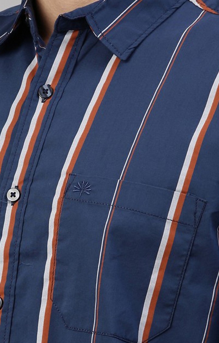 Chennis | Men's Navy Cotton Blend Striped Casual Shirt 4