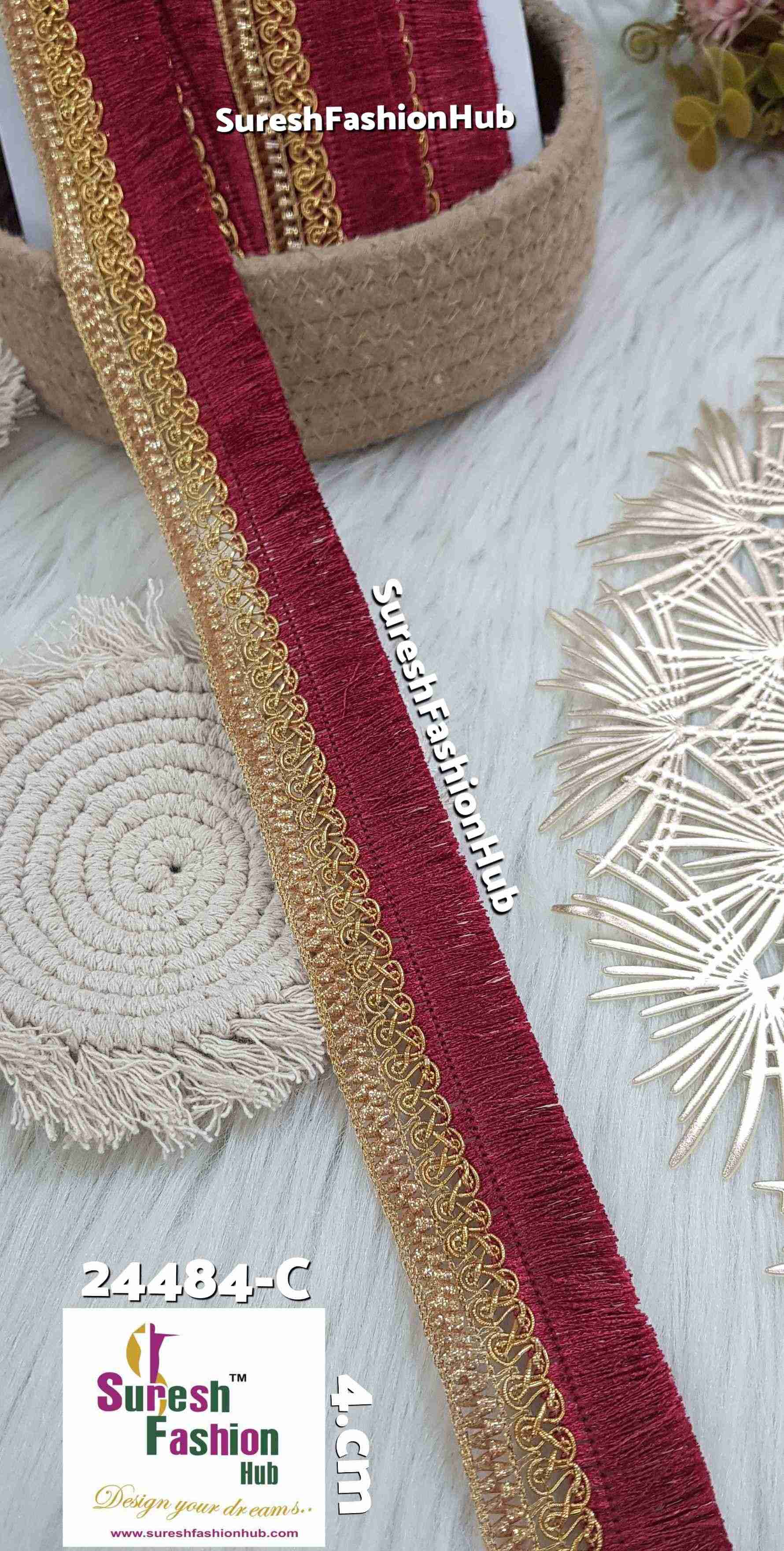 Shimmer Maroon Thread Tassel Lace