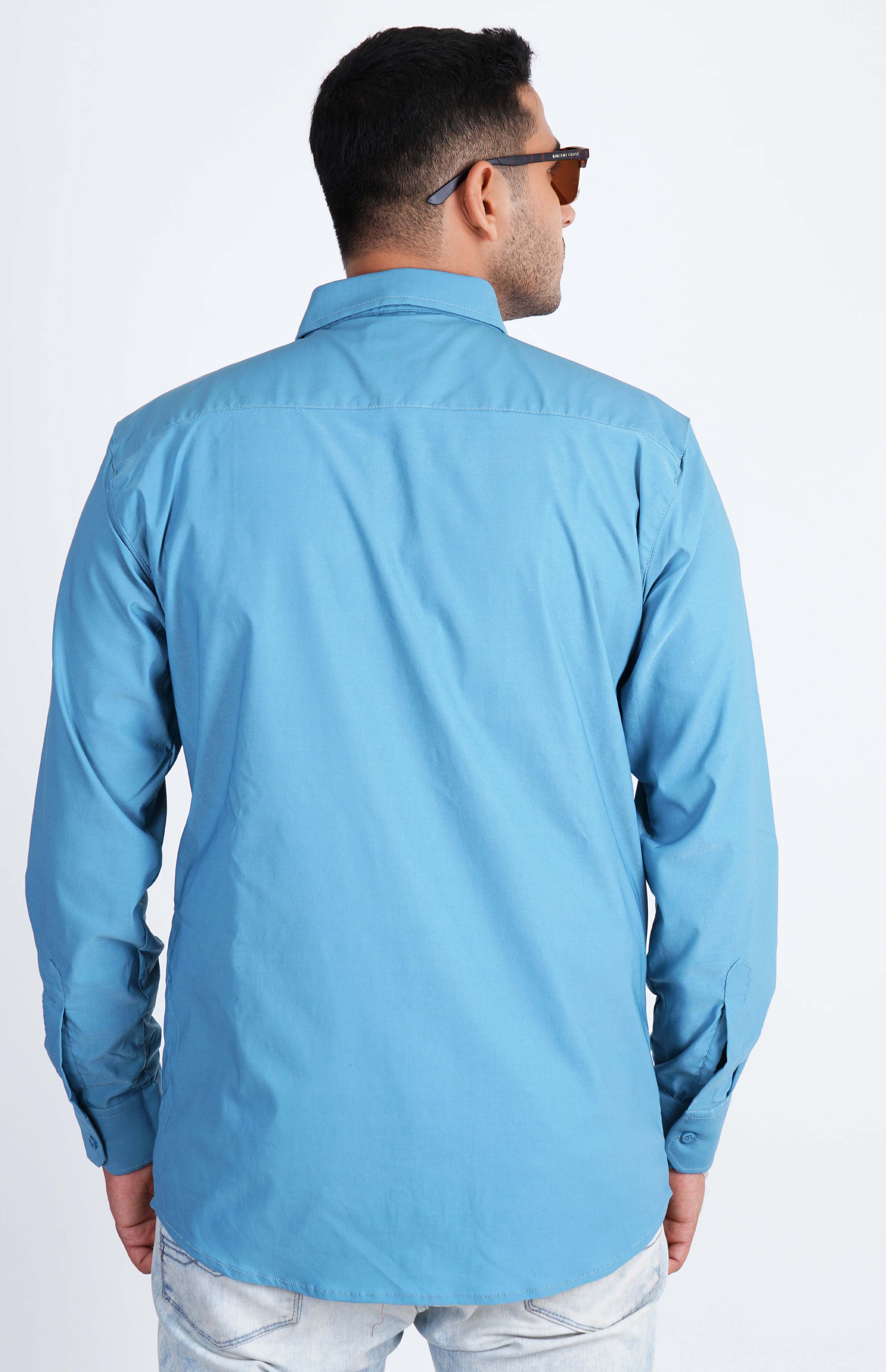 Sky Blue Lycra Four Way Stretchable Plain Shirt