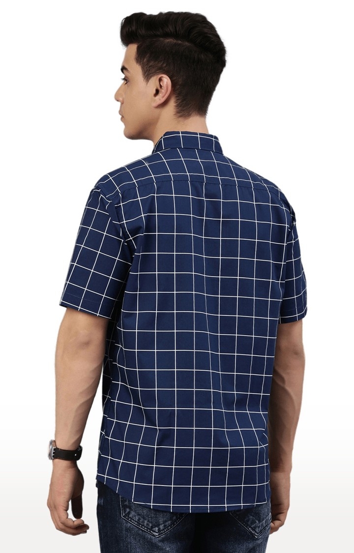 Chennis | Men's Navy Cotton Blend Checked Casual Shirt 3