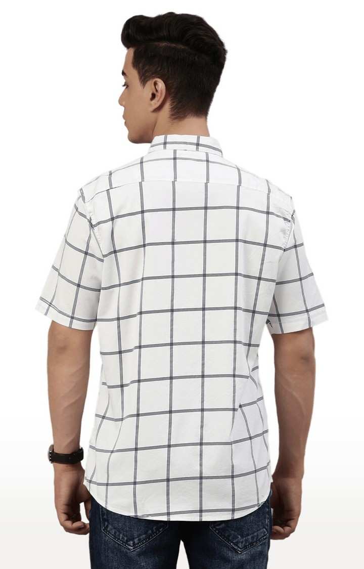 Men's White Cotton Blend Checked Casual Shirt