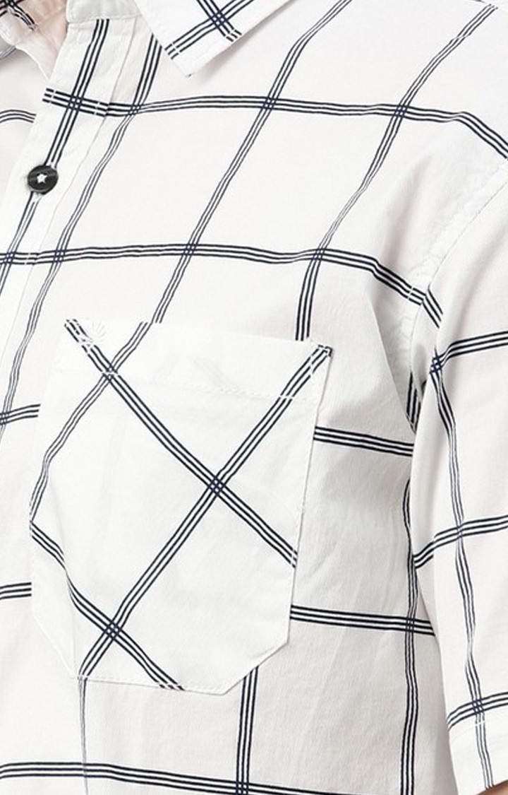 Men's White Cotton Blend Checked Casual Shirt