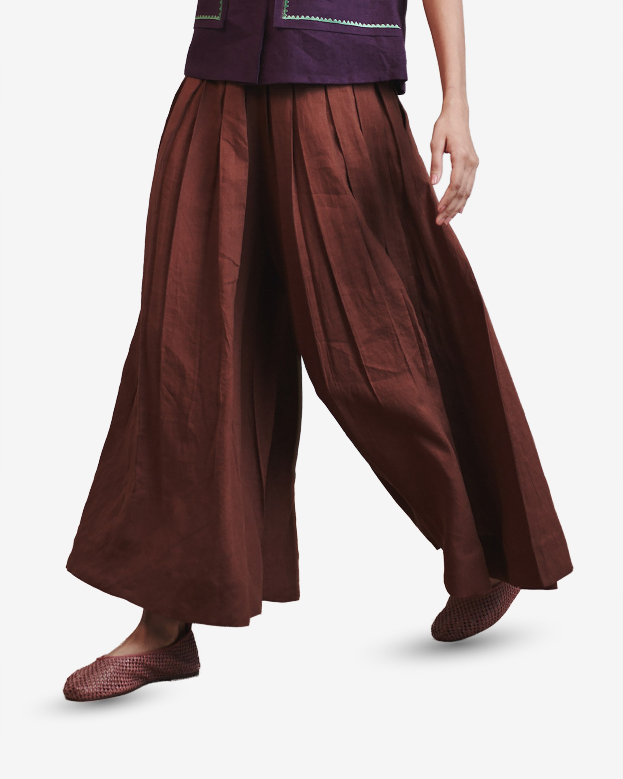 Multi-Pleated Linen Pants