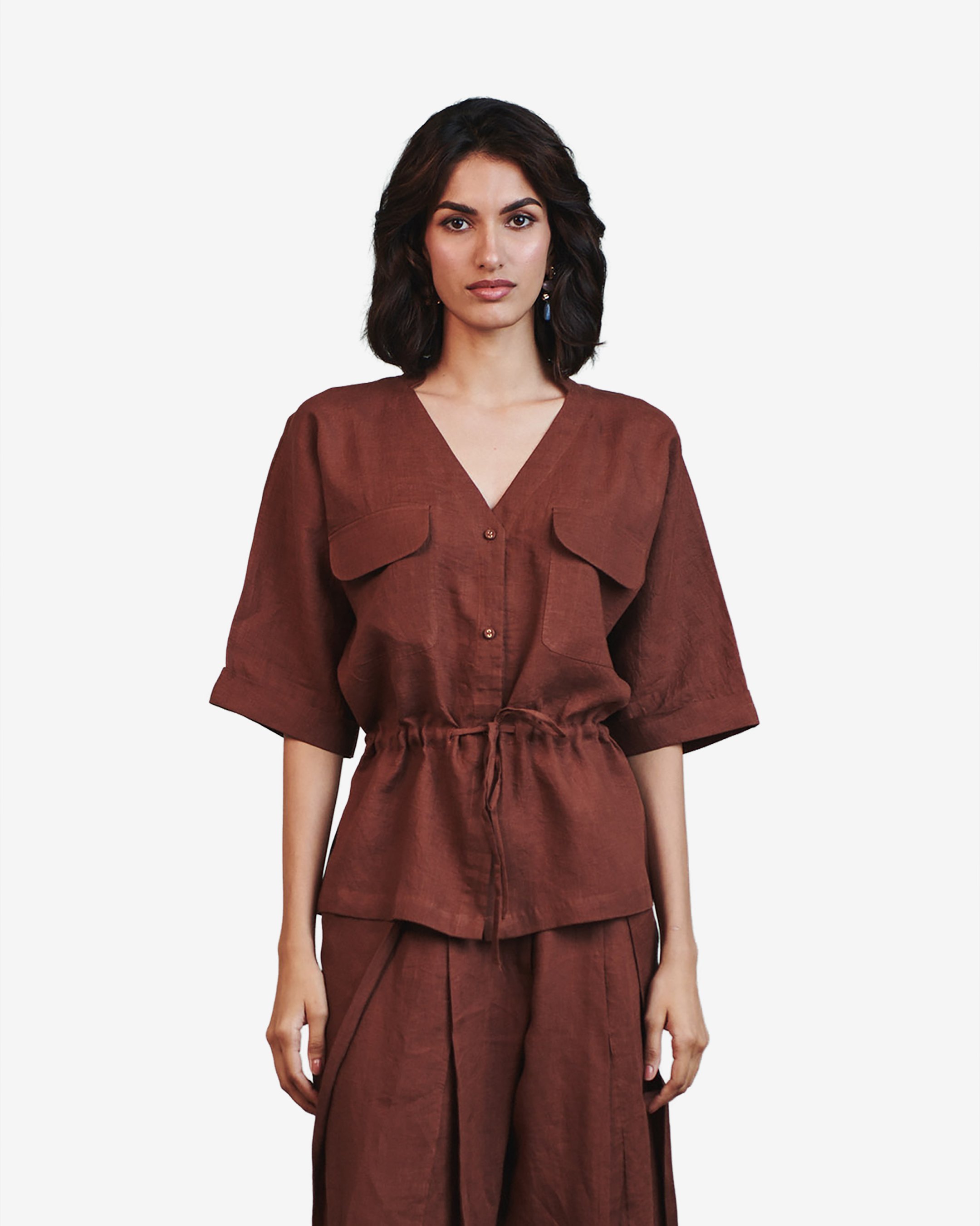 Drawstring Linen Shirt