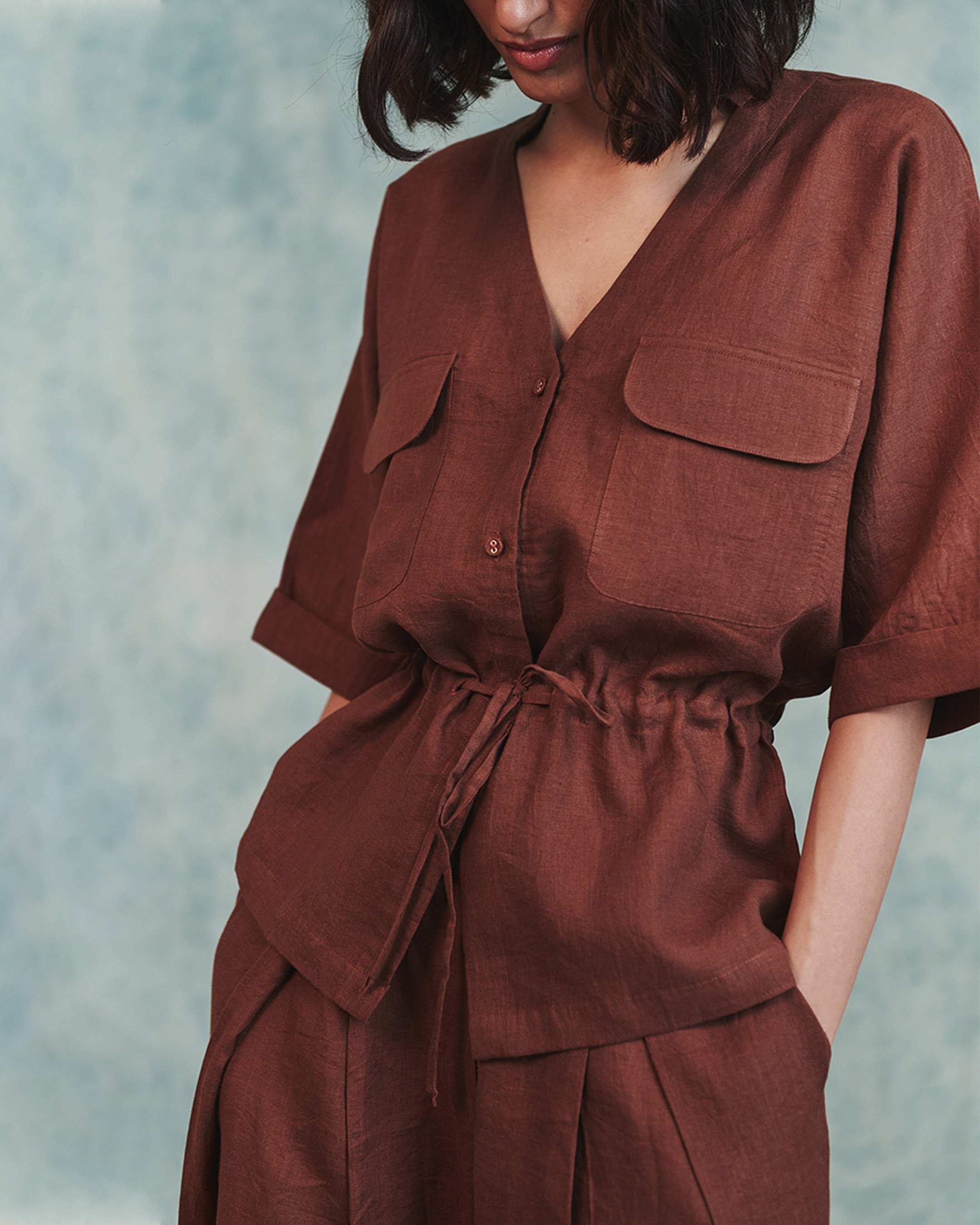 Drawstring Linen Shirt