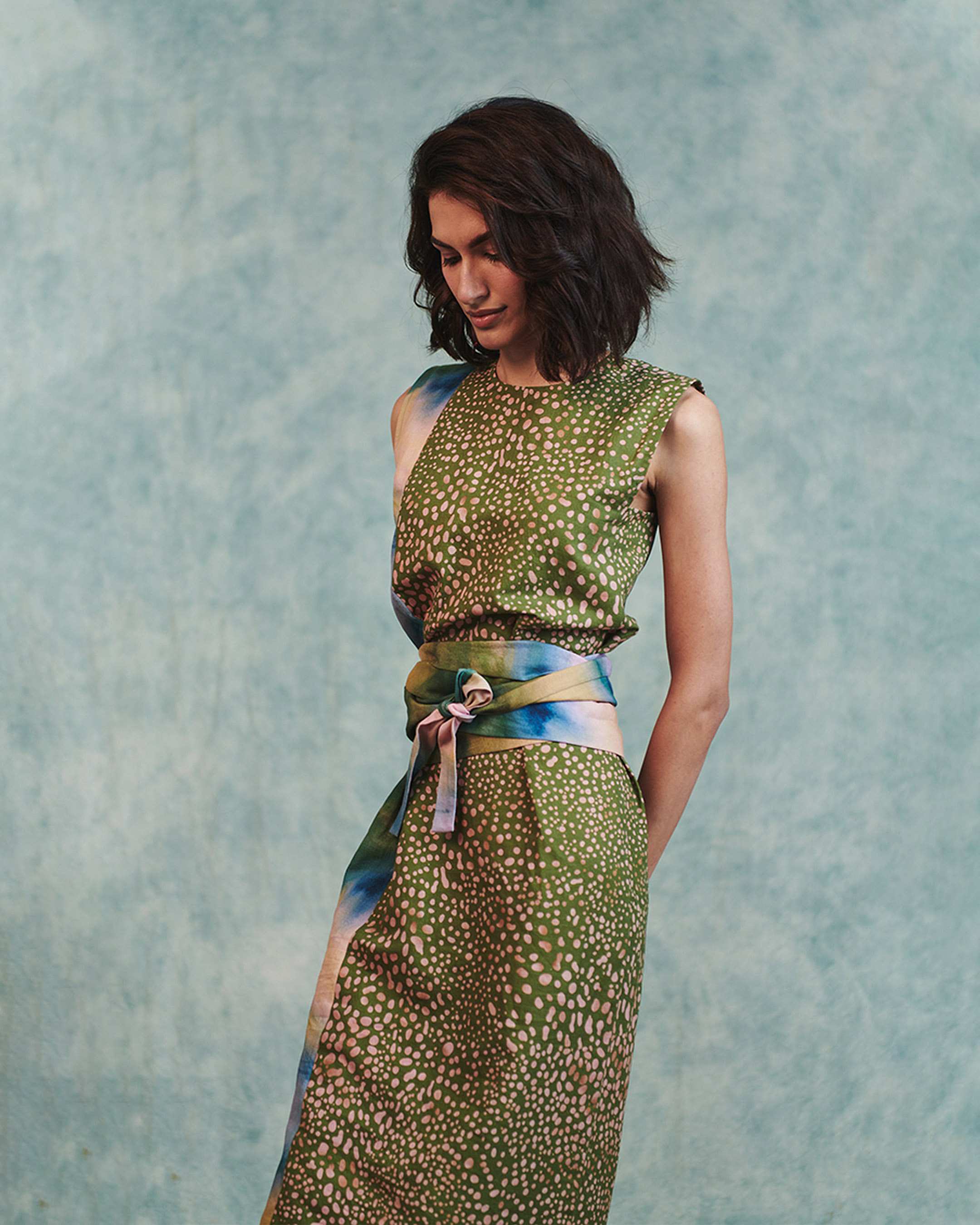 Prism Blot Co-Linen Tie Dress