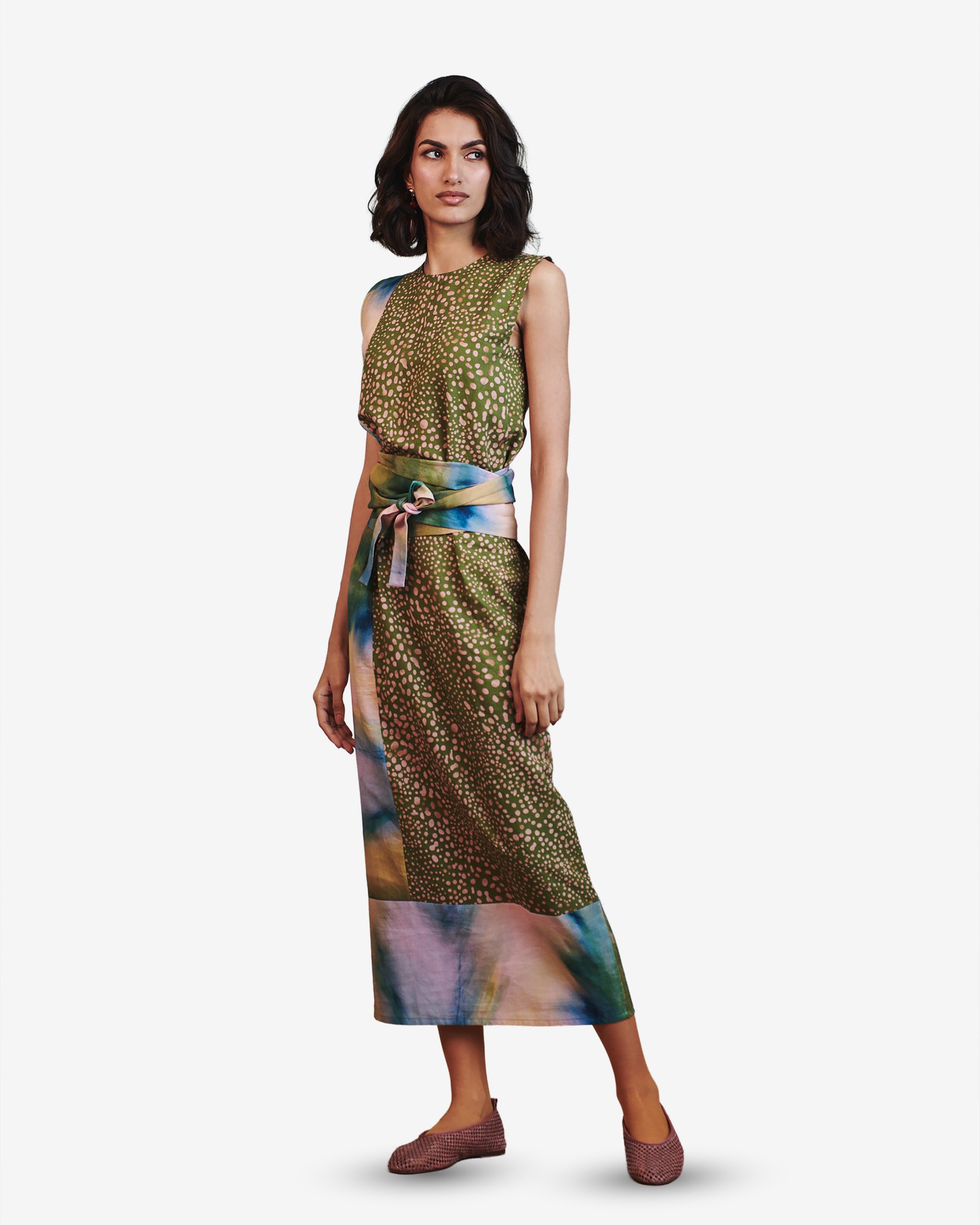 Prism Blot Co-Linen Tie Dress