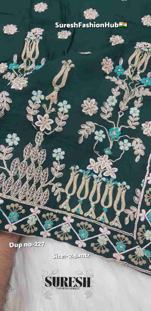 Bottle Green Floral Zari & Threadwork Georgette Dupatta-227