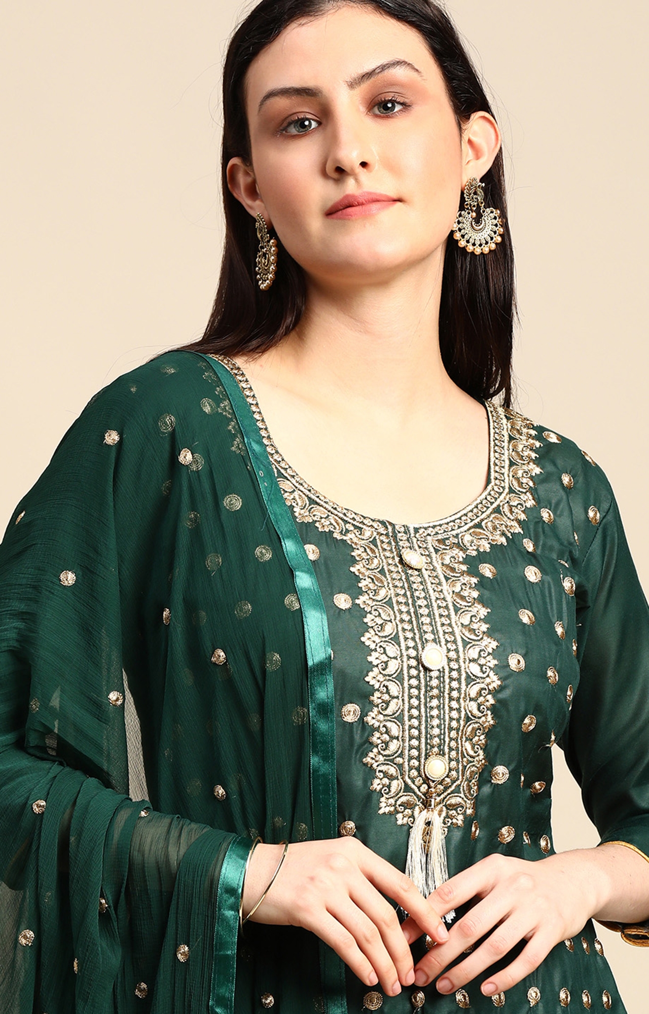 Mriganka Satin Handcrafted and Embroidered Dark Green Dress – EAST & GRACE