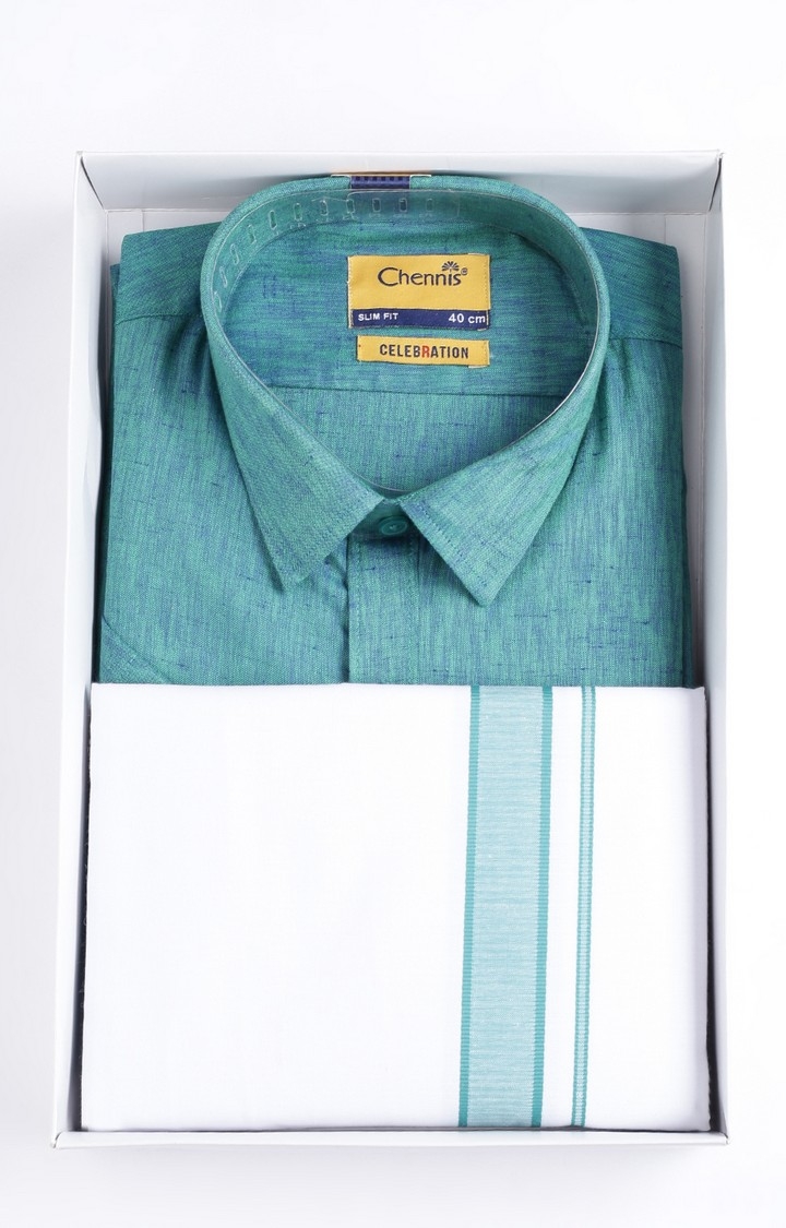 Chennis | Men's Green Cotton Solid Ethnic Set 5