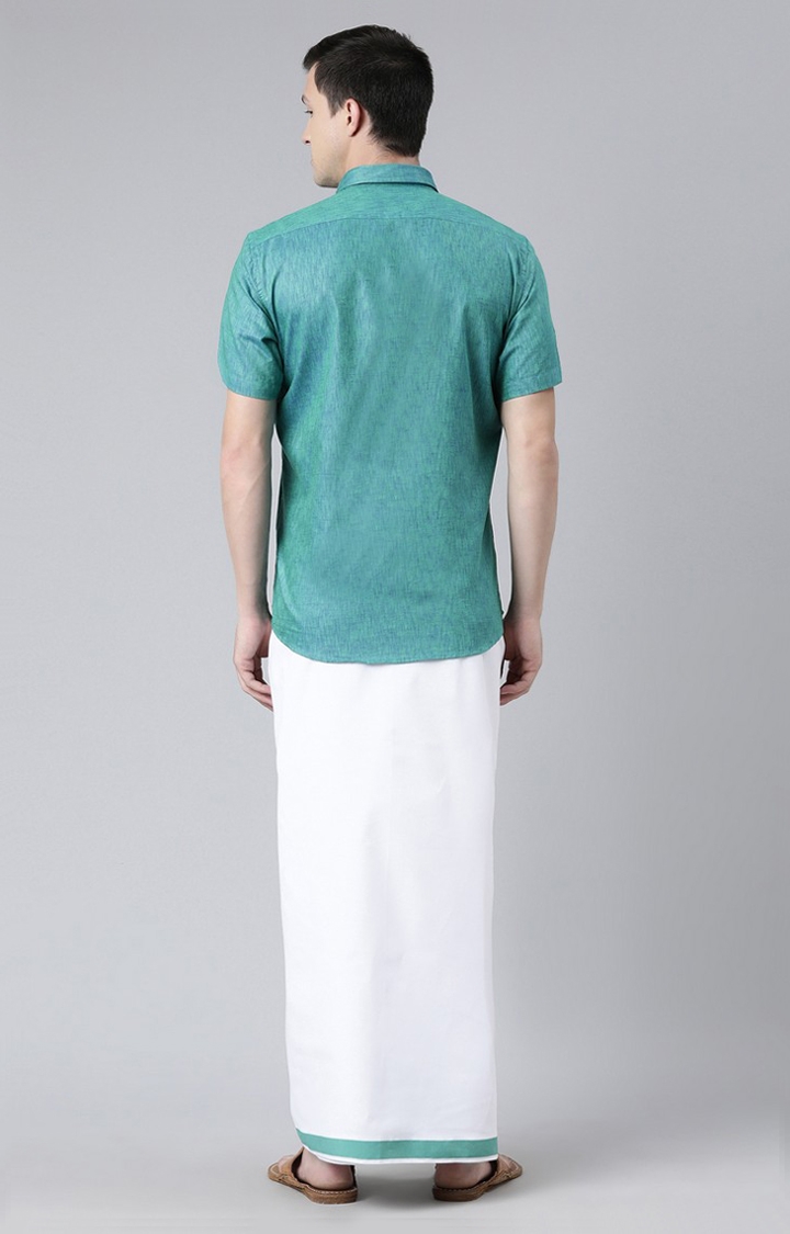 Chennis | Men's Green Cotton Solid Ethnic Set 2