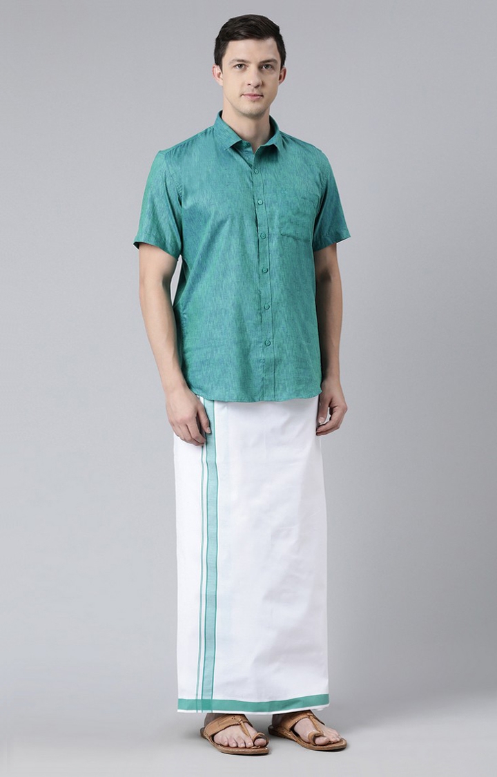 Chennis | Men's Green Cotton Solid Ethnic Set 1
