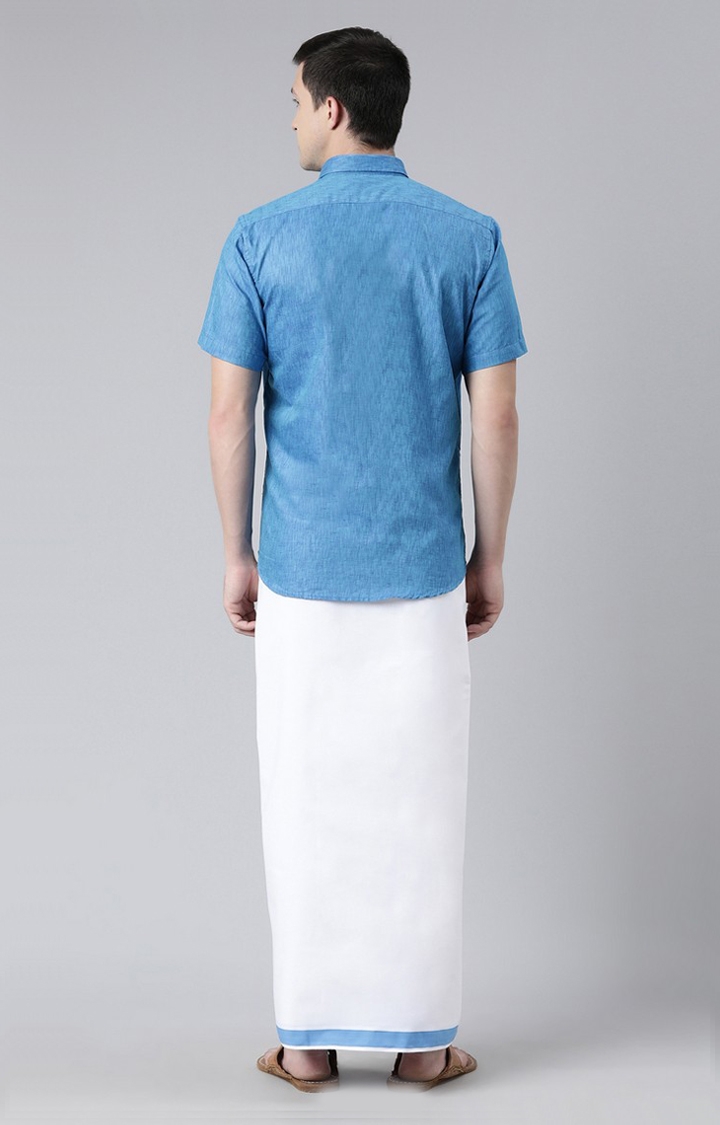 Chennis | Men's Blue Cotton Solid Ethnic Set 2