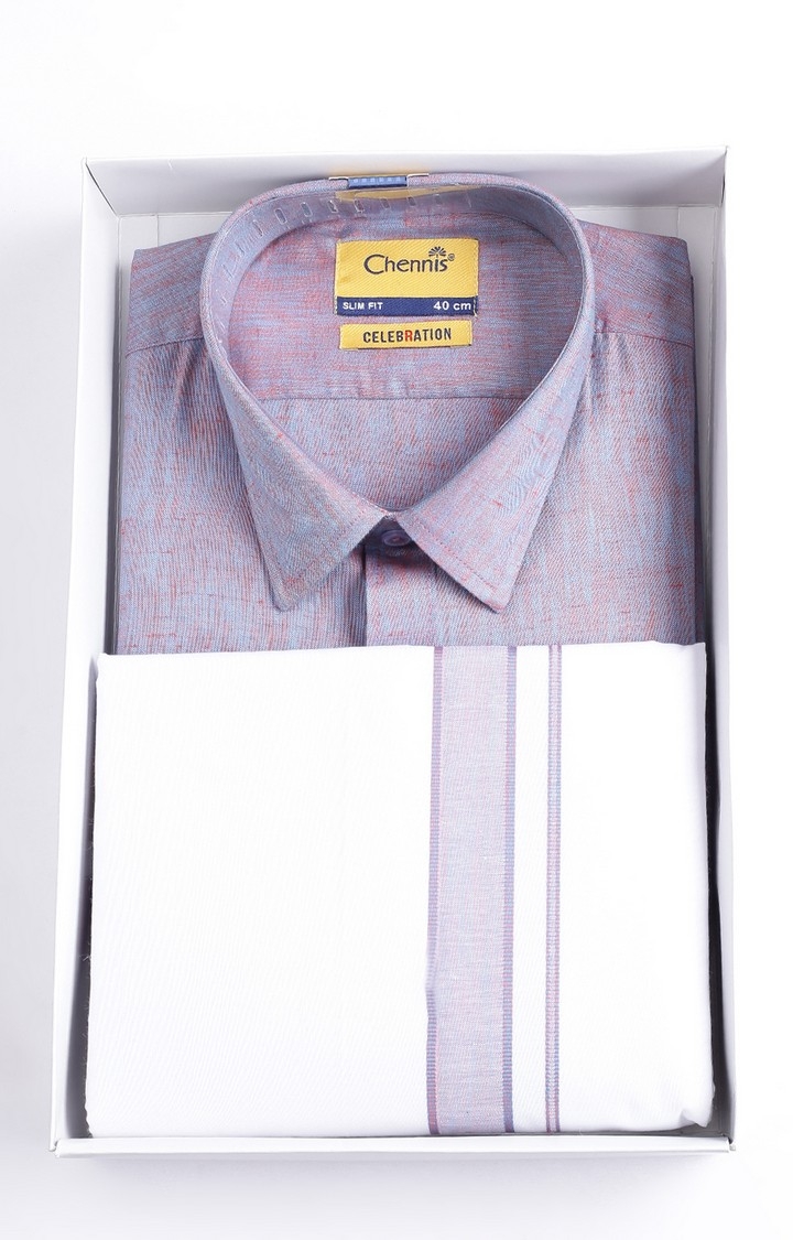 Chennis | Men's Purple Cotton Solid Ethnic Set 5