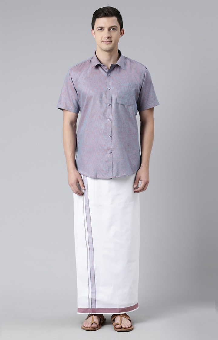 Chennis | Men's Purple Cotton Solid Ethnic Set 0