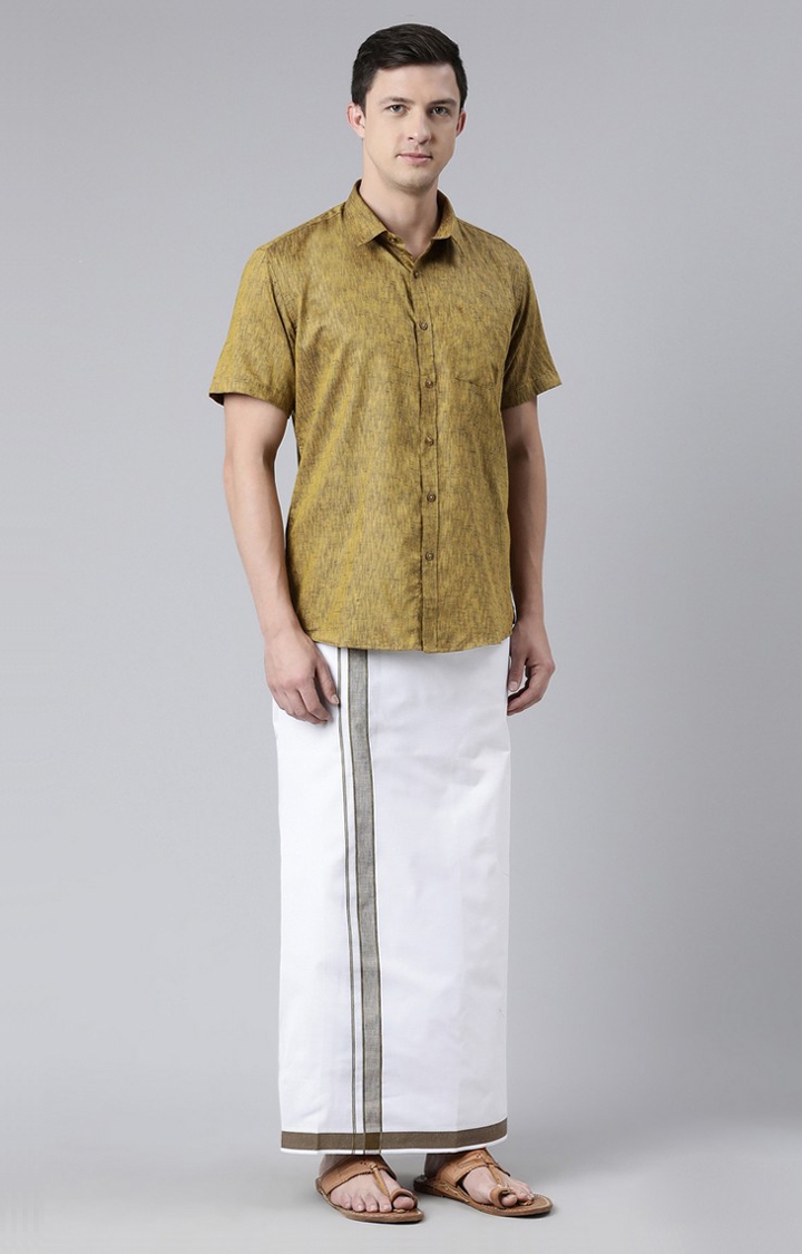 Chennis | Men's Yellow Cotton Solid Ethnic Set 1