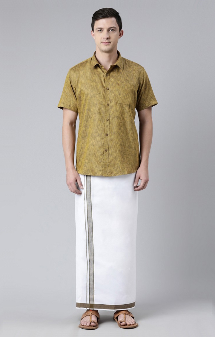 Chennis | Men's Yellow Cotton Solid Ethnic Set 0