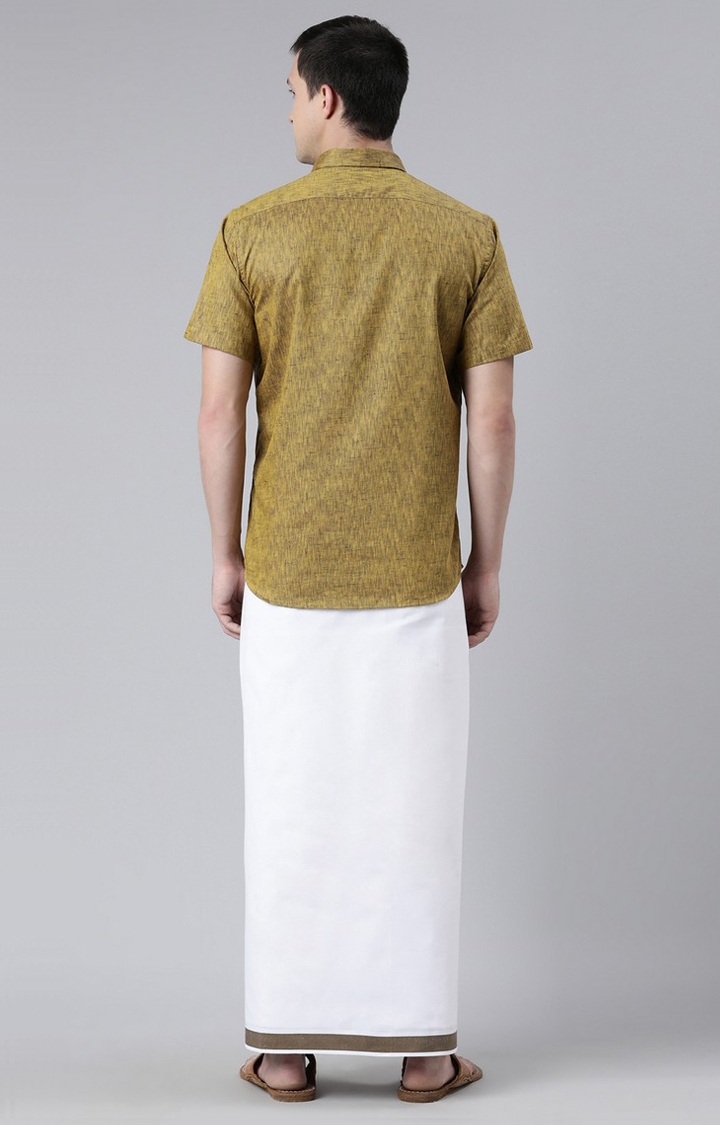 Chennis | Men's Yellow Cotton Solid Ethnic Set 2