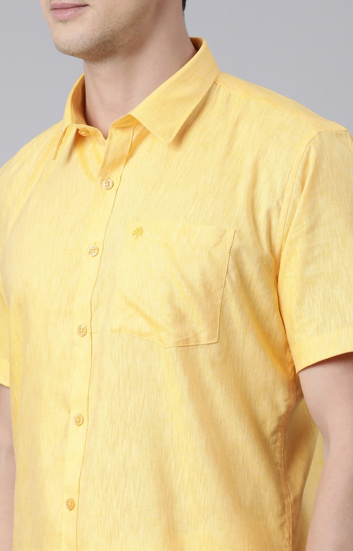 Men's Yellow Cotton Solid Ethnic Set