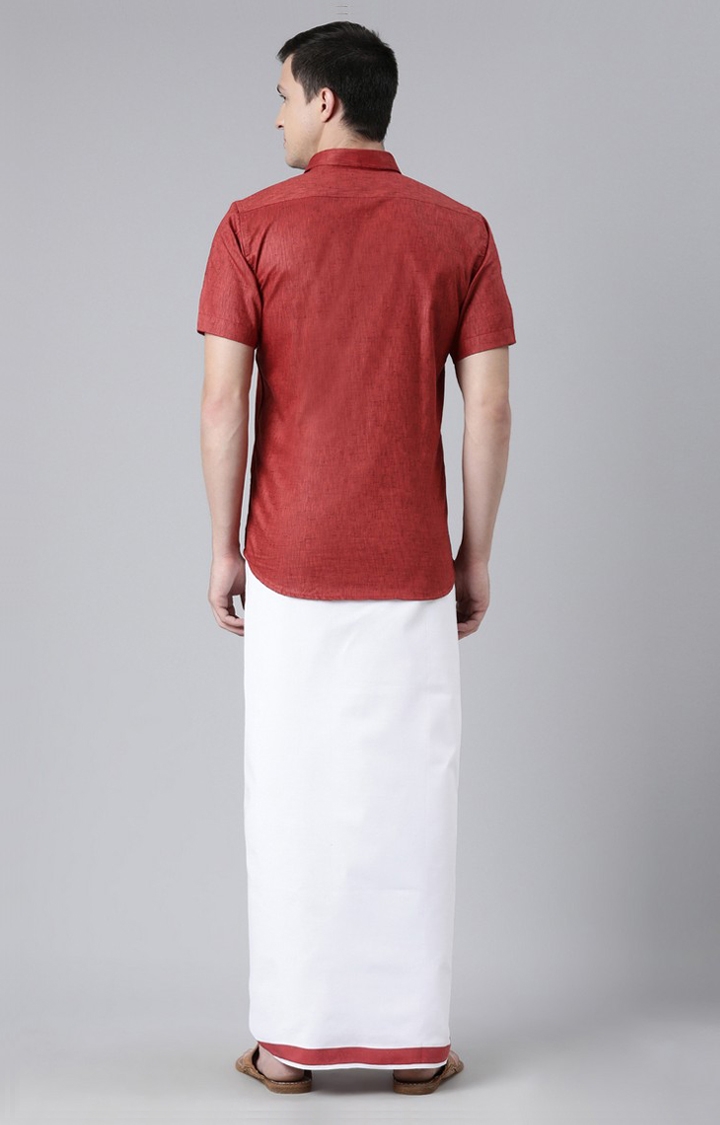 Chennis | Men's Red Cotton Solid Ethnic Set 2