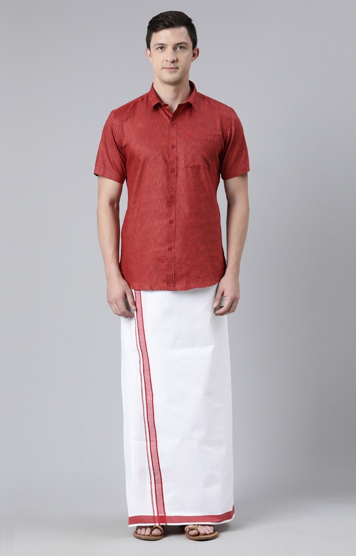 Chennis | Men's Red Cotton Solid Ethnic Set 0