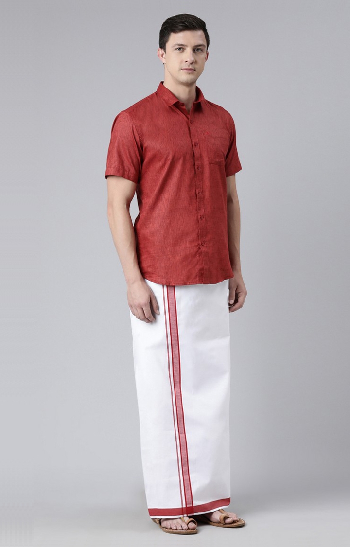Chennis | Men's Red Cotton Solid Ethnic Set 1