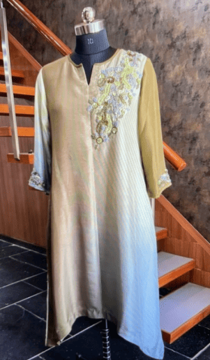 Mahendi Green Shaded Embroidered Top   